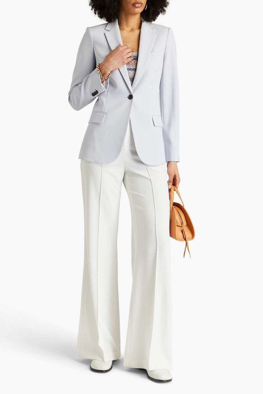 Theory Women Pearl Blue Crepe Admiral Classic Casual Staple Blazer Size US 6